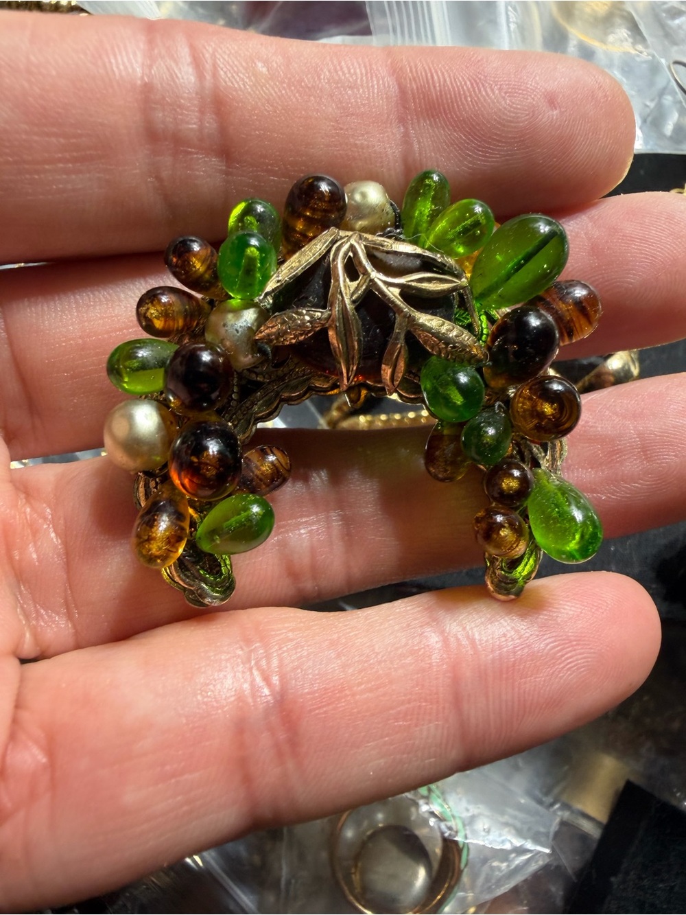 Vintage Japan Beaded Wreath Brooch